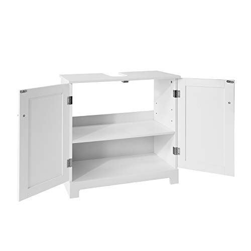 SoBuy BZR18-W Wastafelmeubel Onderkast Wastafelonderkast Badkamerkast 2 deuren met verstelbare legplank hout – Wit - Image 5