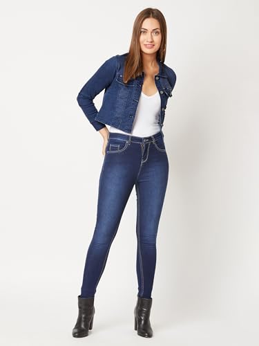 Image of Miss Chase Women's Polo Neck Full Sleeves Patch Pocket Denim Overcoat Knee-Length Jacket
