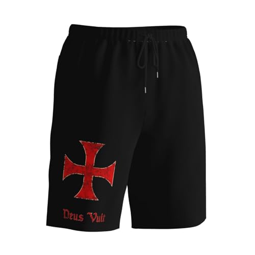 Deus Vult Crusader Templar Cross Men's Quick-Dry Board Shorts 7" - Swim Trunks Summer Hawaii Beach2