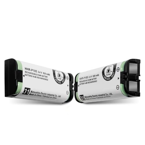 CUCESH 2 Pack HHR-P105 NI-MH Rechargeable Battery for Panasonic 2.4V 830mAh Phone Battery for Cordless Phones