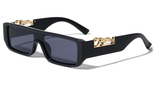 Dweebzilla Slim Sleek Metal Jaguar Cut Out Retro Rectangular Sunglasses