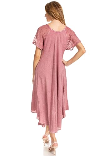 Image of Sakkas Egan Long Embroidered Caftan Dress /Cover Up with Embroidered Cap Sleeves