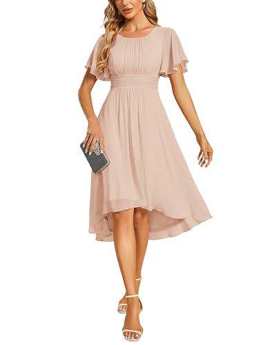 Image of Ever-Pretty Women's Chiffon Crew Neck Empire Waist Wedding Guest Dress Summer Short Sleeve Semi Formal Dresses 02053