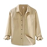 【Material】Diese langärmelige Flanellhemdjacke ist aus hochwertiger reiner Baumwolle, langlebig und bequem, mit weichem beigefarbenem Sherpa-Futter, damit Sie den ganzen Tag bequem und warm bleiben