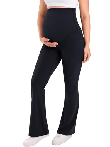 MOMANDA Maternity Flare Leggings Over The Belly 31.5 Pregnancy Yoga Pants for Workout Activewear Black Medium