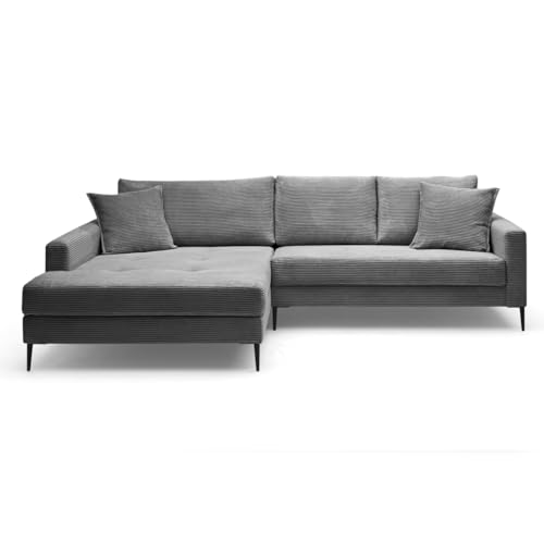 Liadomo Sofa Hilary Graphit, modernes Ecksofa, Cordbezug in Grau, Ottomane Links, Couch mit hohem Sitzkomfort, pflegeleicht & formstabil, Metallfüße, Sofa in L-Form Links, Made in Europe Liadomo Sofa Hilary Graphit, modernes Ecksofa, Cordbezug in Grau, Ottomane Links, Couch mit hohem Sitzkomfort, pflegeleicht & formstabil, Metallfüße, Sofa in L-Form Links, Made in Europe