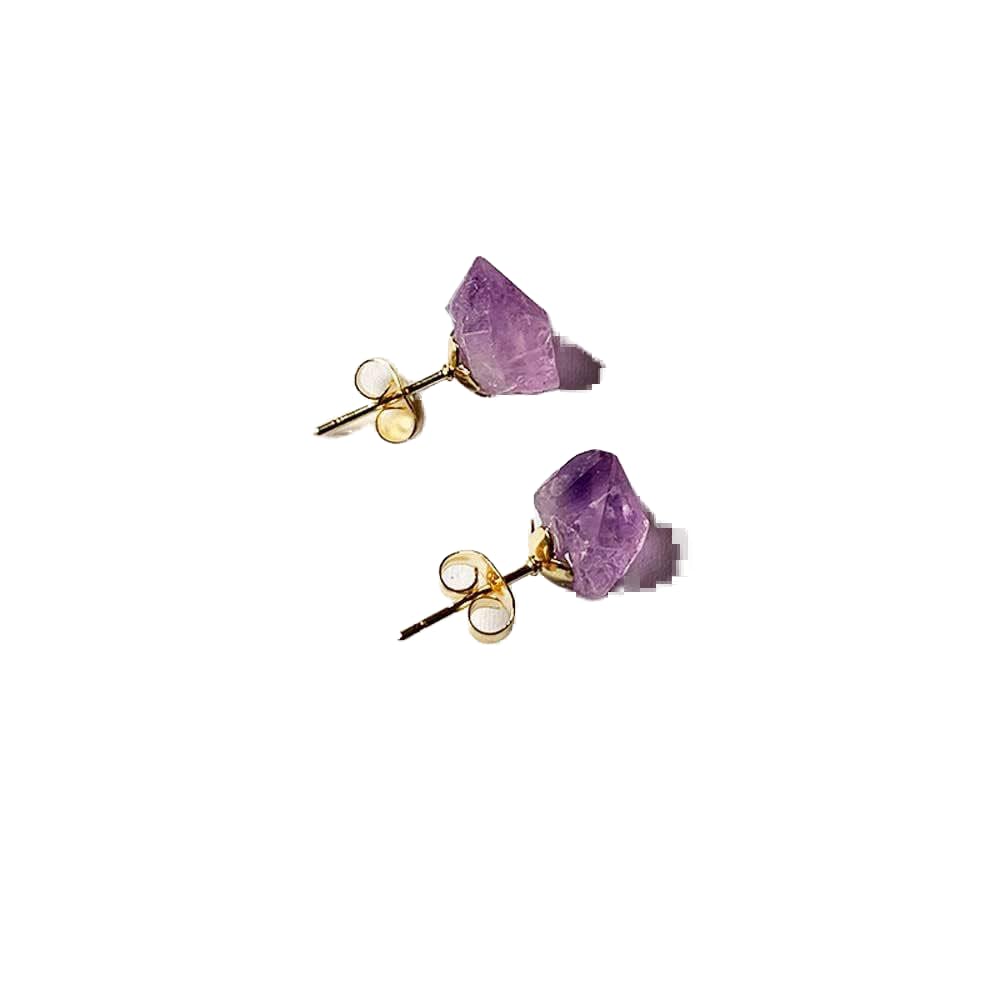 Boucles d'oreilles améthyste naturelle et or pour femme, puces élégantes et minimalistes