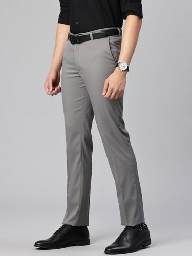 Image of Majestic Man Men's Slim Fit Solid Formal Trousers | Button and Zip | Side, Back Pockets | Italian Design | Office Wear /Executive Wear /Corporate Events /Business Meetings /Suit Pants