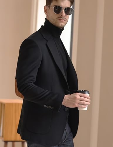 Men's Blazer Sport Coats with Elbow Patch Single Breasted Formal Jacket Notched Lapel Casual Coat3