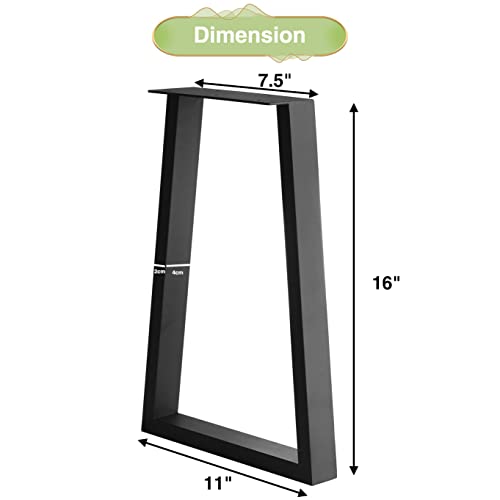Image of 16 inch Metal Furniture Legs with Adjustable Feet - Desk, Coffee Table, Bench Legs, DIY for Side Table, Nightstand, Chair - U-Shaped 16 inchx11 inch