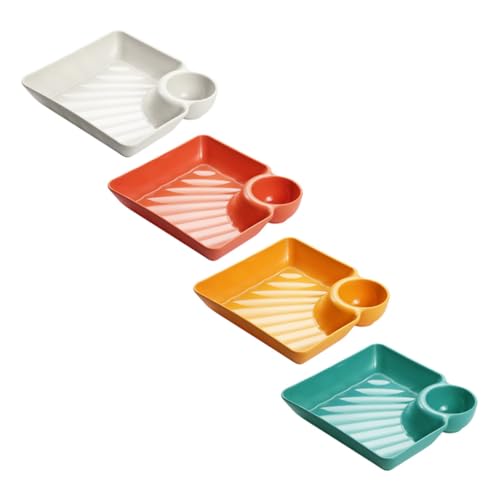 Abaodam 4個 多機能ソース付きプラスチック小皿 食卓用滑らかで清潔簡単 洋風餃子盛皿 サラダや麺類にも対応