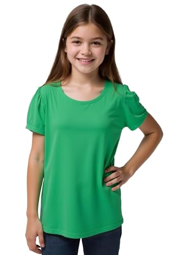 Image of Huata Girls Short Puff Sleeve Tee Basic T-Shirt 2 Packs Crewneck