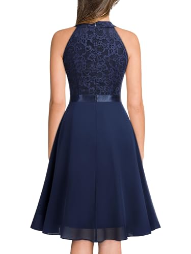 Miusol Women's Halter Neck Lace Ruffle Vintage Cocktail Party A-Line Bridesmaid Dress2