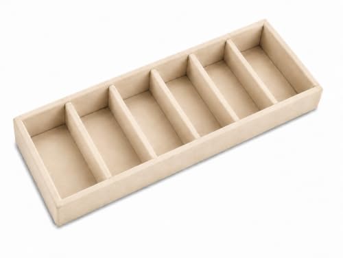 Image of La Trove 6 Slot Velvet Bangle Organizer Tray for Kada & Bracelets, Cream | Soft lined sections hold bangles, kada, bracelets, rings & chains; keeps accessories sorted in drawer, wardrobe & vanity top