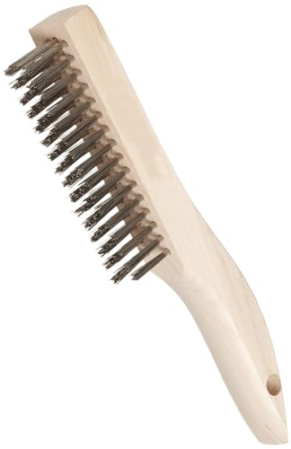 Image of Weiler 44064 0.012 inch Wire Size, 5 inch Brush Length, 10 inch X 1-1 /8 inch Block Size, 4 X 16 No. of Rows, 302 Stainless Steel Bristles, Hardwood Block, Shoe Handle Scratch Brush (Pack of 12)