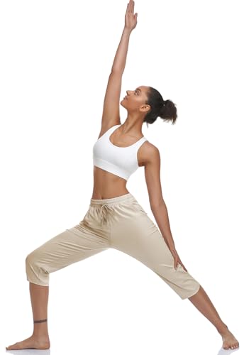 VEOBIKE Women's Joggers Capri Pants Cotton Jersey Pants Drawstring Active Workout Sweatpants Loose Lounge Crop Pants Pockets - image 7