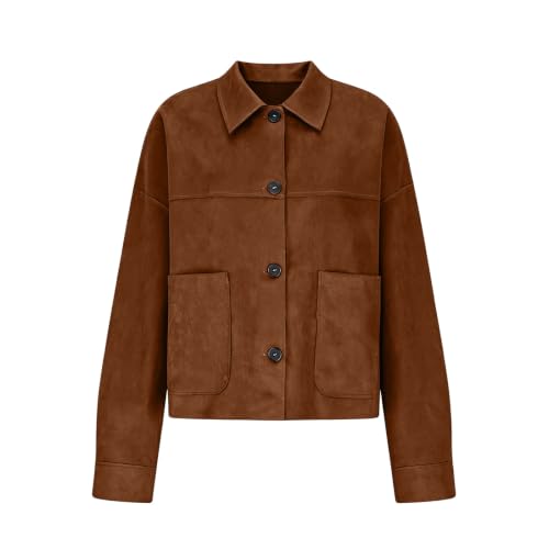 YRAETENM Faux Suede Jacket Women Casual Lightweight Cropped Fall Jackets - image 5