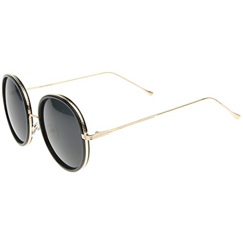 zeroUV Retro Fashion Metal Temple Two-Tone Oversize Round Sunglasses 53mm3