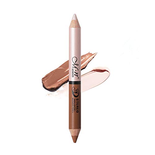 Contour and light stick, contour pen, highlight stick, double-headed concealer pen contour stick makeup set, facial light stick (03# pearl white + dark skin tone)