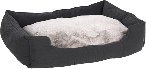 Mainely Personalisierbares Hundebett Fahra Rechteckig 100×80×25 cm (L) Dunkelgrau – weiches Bett mit Wendekissen & Rutschfester Unterseite – für große Hunde – personalisiert mit Namen – Petslino