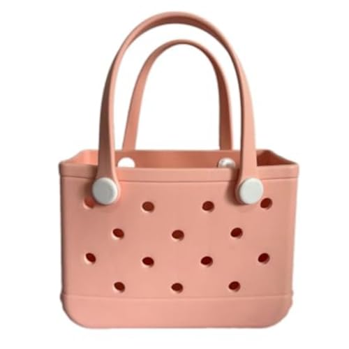 3 Sizes Waterproof Rubber Beach Tote Bag - Large/Medium/Small Waterproof, Sandproof, Washable, Lightweight Travel & Outdoor (Light Pink, Small)
