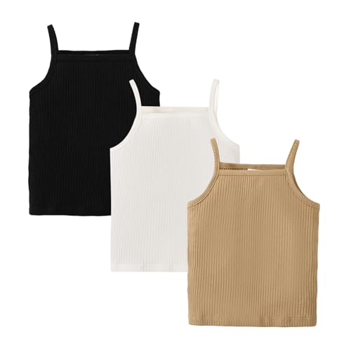 ROMPERINBOX Toddler Tank Tops Girls Spaghetti Strap Ribbed Knit 3 Pack Sleeveless Casual Basic Cami Top for 12M-4T