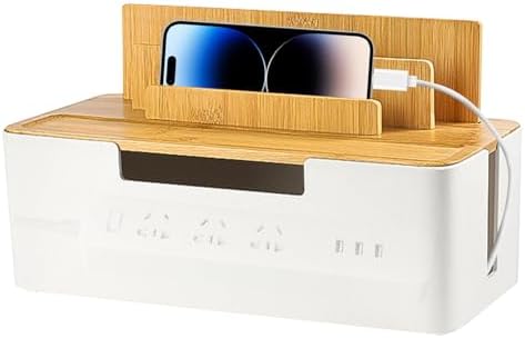 Cable Organizer Box with Wooden Lid, 30 × 16 × 13 cm Cable Organi...