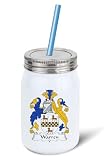 Warren Coat of Arms/Warren Family Crest 16 Oz Insulated stainless Steel Mason Jar by Carpe Diem Designs, Made in the U.S.A.