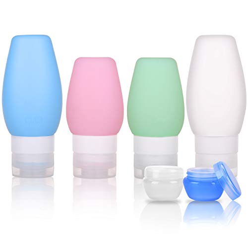 SiliconeTravel Bottles, TSA Approved PortableTravel Containers, BPA Free Leakproof Refillable and Squeezable Toiletry Bottles for lliquids Shampoo Toiletries Emulsion Cream 6 Packs (3oz and 2oz)