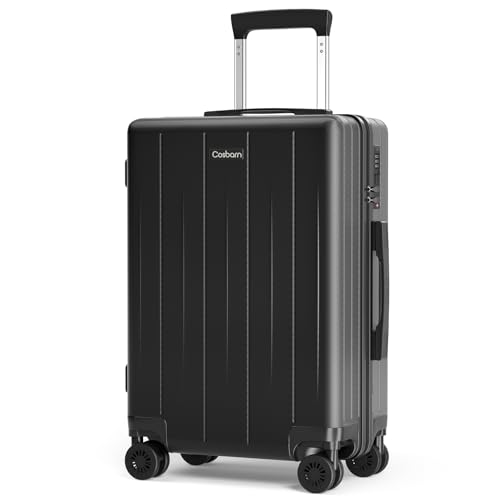 Carry On Luggage 22x14x9 Airline Approved, 20 inch Hard Shell Suitcase, ABS Hardside Suitcases, Lightweight Travel Luggage with 8 Silent Spinner Wheels, Black