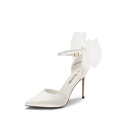 DREAM PAIRS Women's High Heels Strappy Closed Toe Stiletto Pointed Toe Mesh Bows Ankle Strap D'Orsay Sexy Dress Wedding Party Pumps Shoes,Size 11,White,SDPU2322W by DREAM PAIRS - Used condition - US$30.39