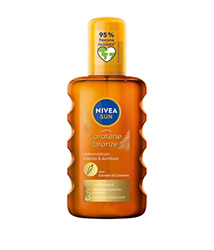 Nivea Sun Olio Spray Solare Carotene Bronze 200Ml, Olio Abbronzante Con Estratto Di Carotene E Vitamina E, Protezione Solare Spf 6, Abbronzatura Inten