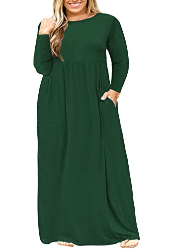 Image of Nemidor Plus Size Maxi Dress for Curvy Women Fall Casual Loose Long Sleeve Dresses with Pocket 14-26