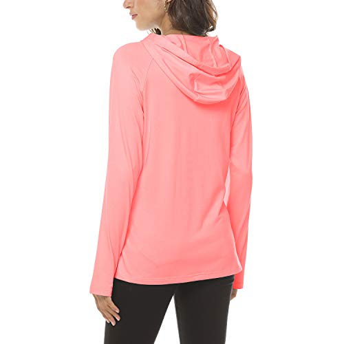 JINSHI Women’s Sun Protection Hoodie T-Shirts Active Long Sleeve Shirts Quick Dry Hiking Shirts(M,Light Orange)