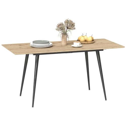 HOMCOM Mesa de comedor plegable, mesa plegable, cocina rectangular, mesa extensible, 120-160 cm hasta 6-8 personas con patas de acero, natural
