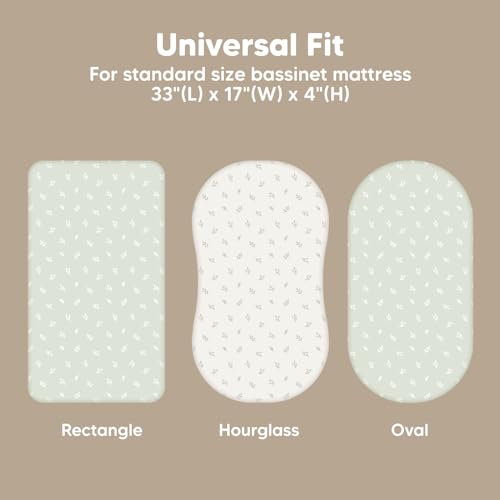 Image of 2-Pack Baby Bassinet Sheets Girl, Boy - 33x17 Viscose Derived from Bamboo Bedside Mattress Fitted Bassinet Sheets, Compatible with Halo Bassinest Swivel Sleeper, Baby Delight, Graco (Herb)