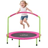 ATIVAFIT Ø 92cm Trampolin Kinder Klein Minitrampolin groß Haltegriff Faltbares Gartentrampolin bis 25kg belastbar Indoor Outdoor Sicherheitstrampolin Kleinkindern,Jungen,Mädchen ab 2-6 Jahren (Pink)