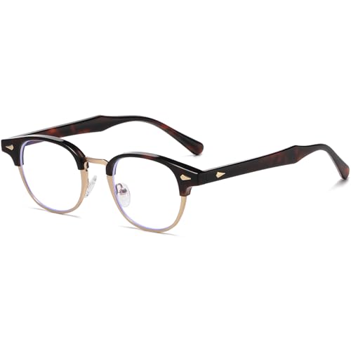 Image of AIEYEZO Retro Blue Light Glasses for Men Women 90s Classic Semi-Rimless Eyeglasses Fashion Cumputer Gaming Glasses