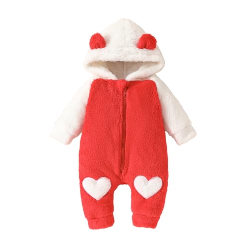 Image of Socutebabe Newborn Baby Girl Fall Winter Clothes Fleece Romper Jumpsuit Bear Ears Hooded Zipper Hoodies One Piece Warm Suiit