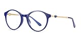 SOOLALA Women's Quality TR90 Retro Round Designer Frame Anti Blue Lens Computer Reading Glasses, Blue, +2.5