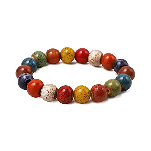 MINACHI Boho Hippie Colorful Ceramic Beads Strand Stretch Bracelet, Bohemian Summer Beach Jewelry Gift for Women