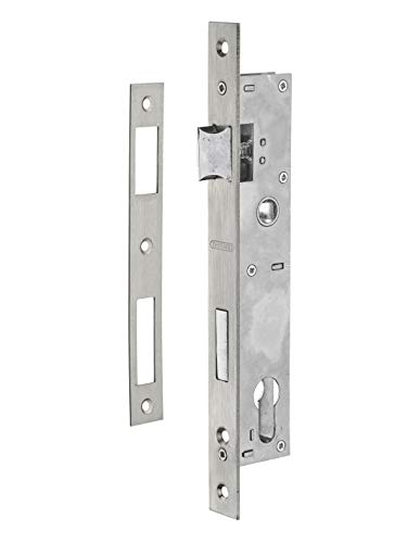 Serratura da incasso con cilindro per infissi in metallo, asse 21 mm, piastra quadra, acciaio inossidabile - THIRARD