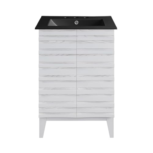 Image of Swiss Madison Cascade 24 in. White Oak Bathroom Vanity with Black, 3-Hole Ceramic Sink Top