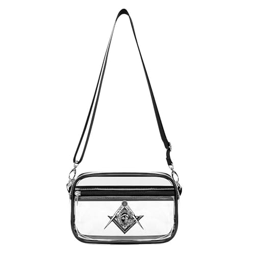 Masonic Freemason Square Compass Clear Stadium Bag Clear Mini Messenger Bags with 2 Compartments Crossbody Bag
