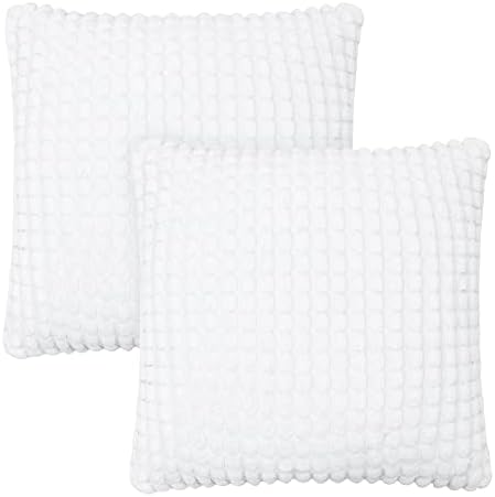 Amazon Brand - Umi 45 x 45 cm Velvet Throw Pillow Case Super Soft Cushion Covers for Sofa Bedroom Decoration White Set of 2