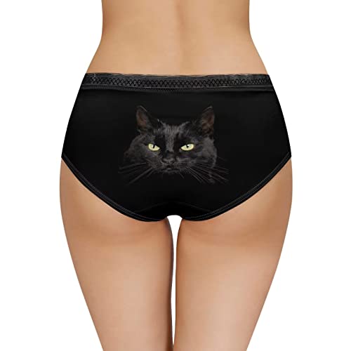 Belidome Damen-Unterwäsche, Slip, Unterhose, weich, atmungsaktiv, leicht, mit schwarzer Taille, schwarze katze, S