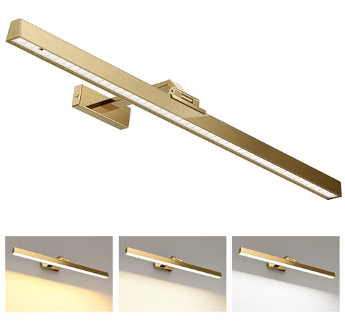Image of Afyuol Picture Lights for Wall, Brass Battery Operated Picture Light 24in Art Light CCT Dimmable Recharging Battery Wall Light with Remote Control for Living Room Gallery