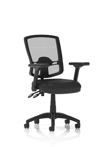 Image of Dynamic Eclipse Plus II Lever Task Operator Chair Deluxe Mesh Back With Height Adjustable And Folding Arms Black Bonded Leather