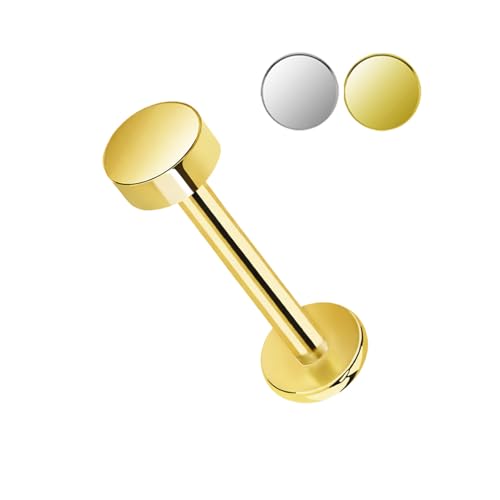 Image of AZTAZ Titanium G23 Flat disc 4mm and 3mm top on Labret 16g 4mm Labret Base. Internally Threaded, High Polished and Hypoallergenice Jewellery.