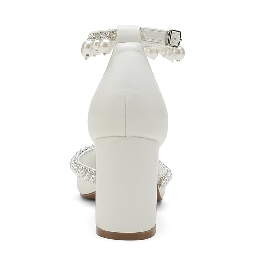 Hyinlays Women's Chunky Block Heels Open Toe Pump Heels with Pearls Ankle Strap Wedding Sandals Evening Party Dress Shoes3